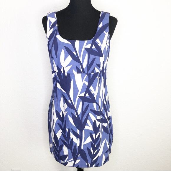 Boden blue and white leaf print sleeveless sheath dress size 8 Petite - Picture 1 of 14